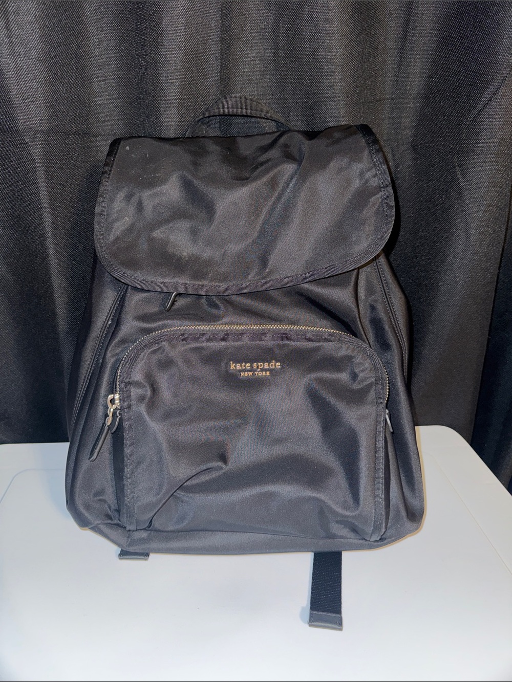 kate spade Black Nylon Backpack with Front Zip Pocket